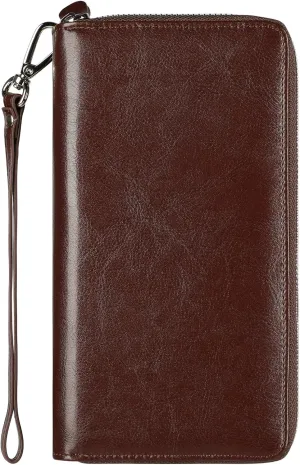 Lavemi Women's RFID Blocking 100% Leather Large Capacity Zip Around Wallet Phone Holder Clutch Travel Purse Wristlet