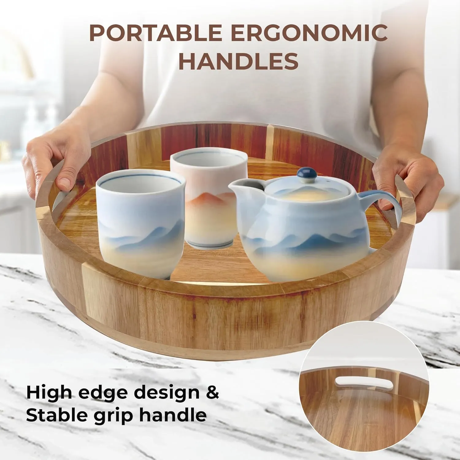 Lazy Susan Organizer - 12 Inch Wooden Lazy Susan Turntable Organizer - Table Top, Countertop, Cabinet, Pantry, Dining Table - 100% Acacia Wood - Kitchen Countertop Organizer