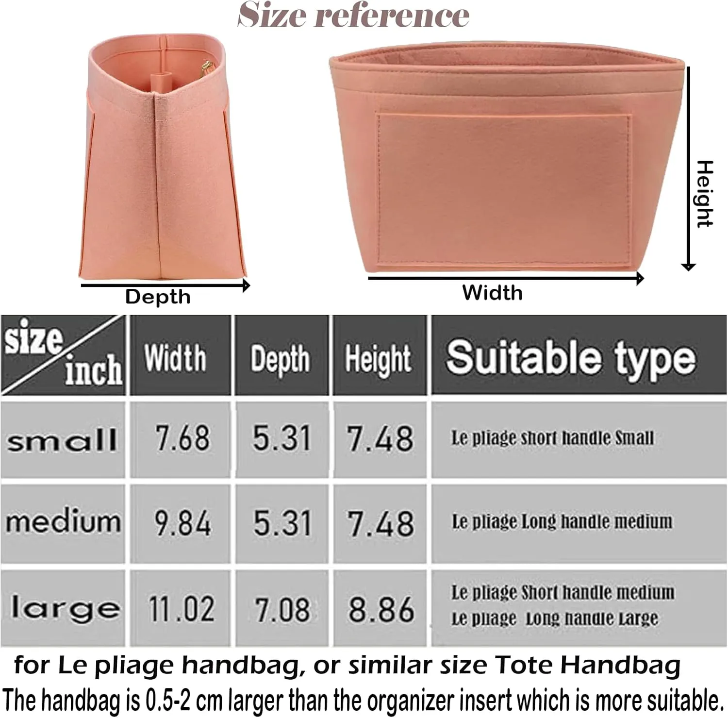 Lckaey Bag insert Organizer for le pliage medium organizer insert Pocket With Zipper1014pink-M