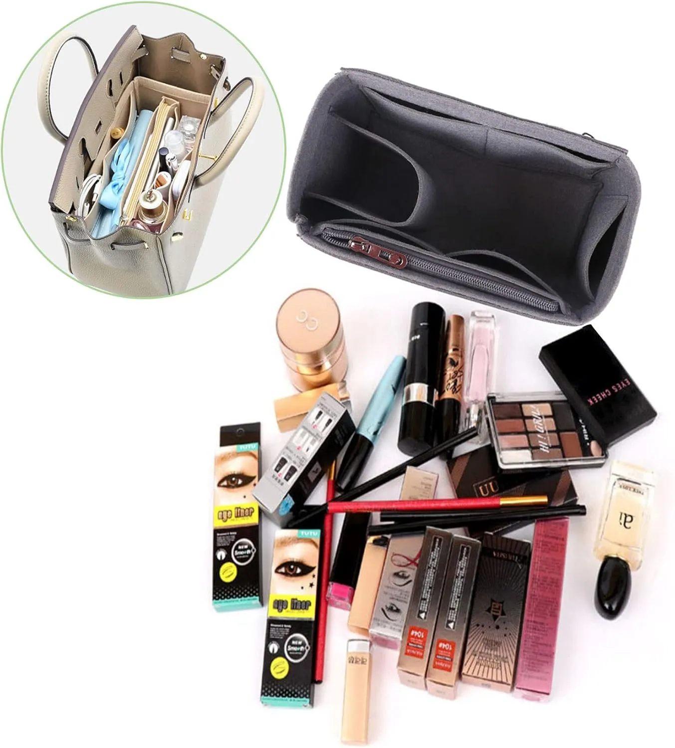 Lckaey Bag Organizer for Birkin - Felt Organizer with 30 Inserts - Grey-M