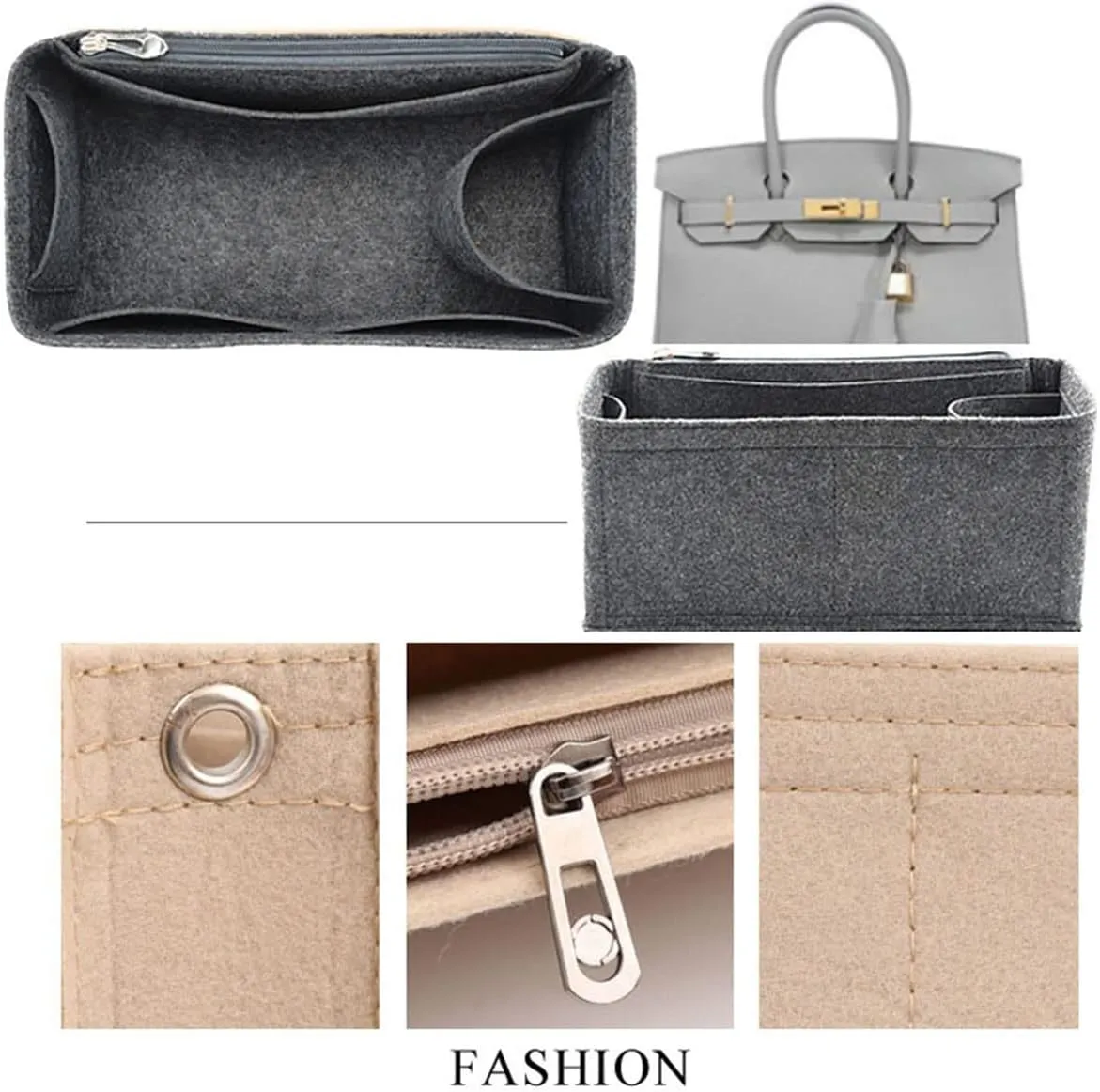 Lckaey Bag Organizer for Birkin - Felt Organizer with 30 Inserts - Grey-M
