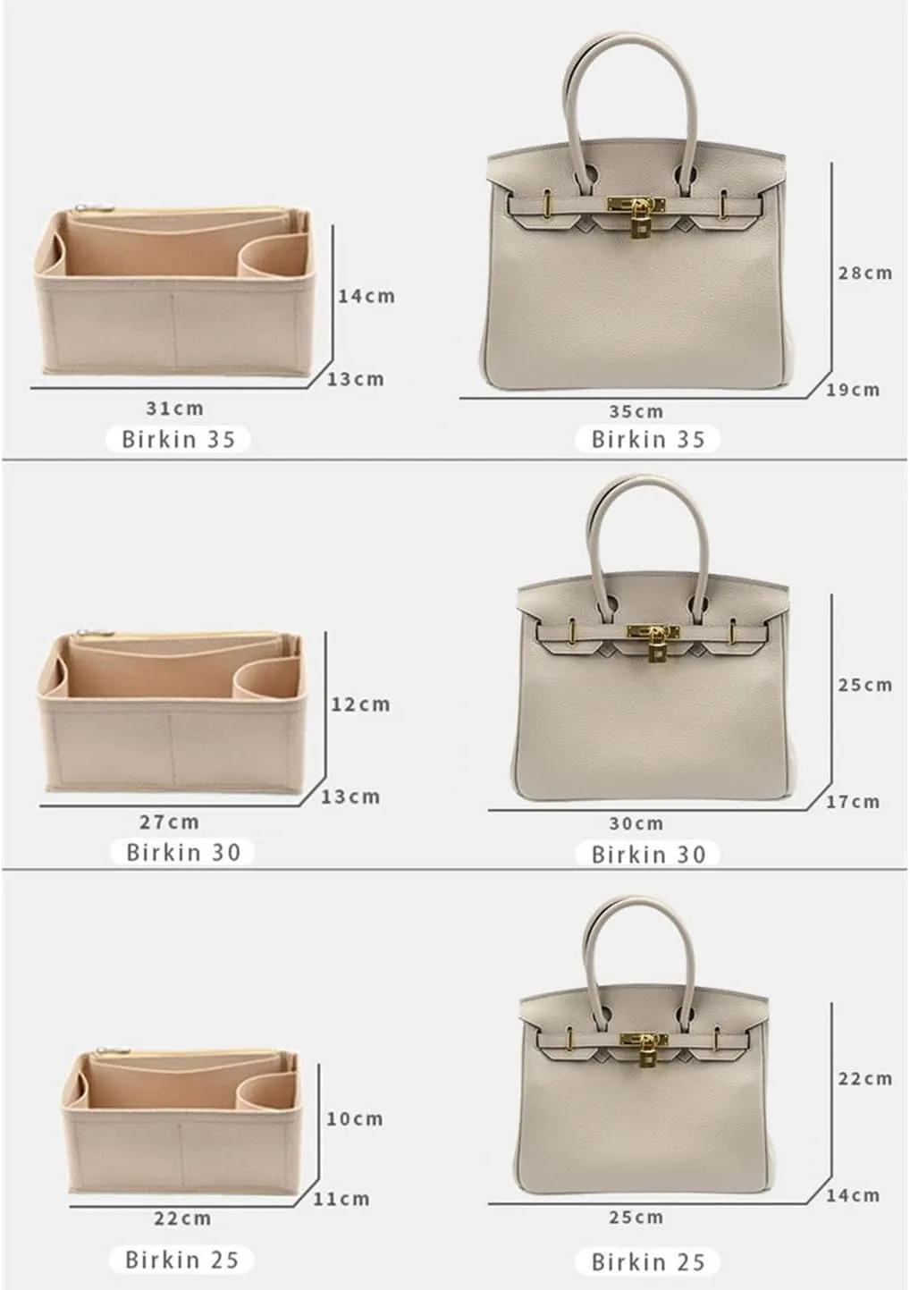 Lckaey Bag Organizer for Birkin - Felt Organizer with 30 Inserts - Grey-M