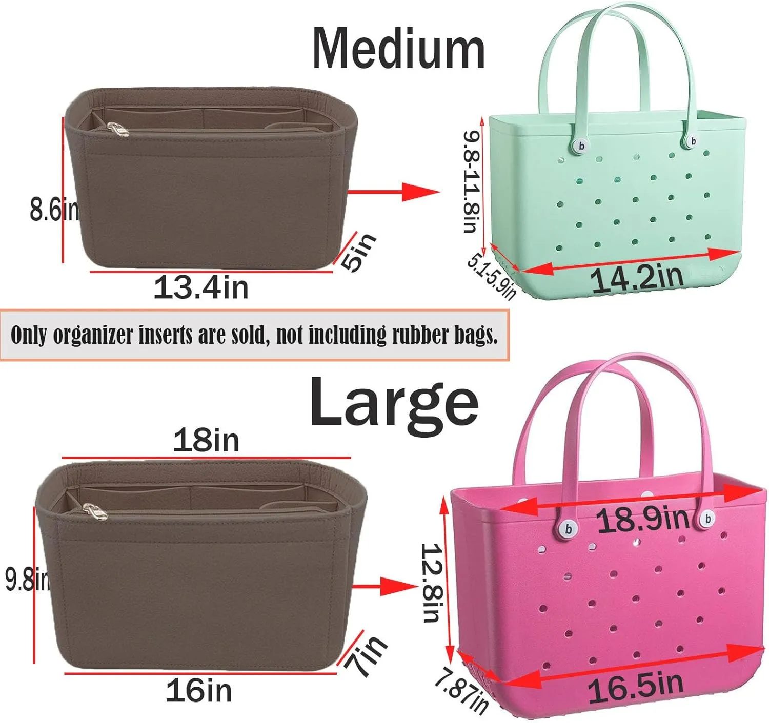 Lckaey beach accessories for bogg bag organizer xl Organizing for bogg tote accessories inserts divider organizer 3018coffee-L