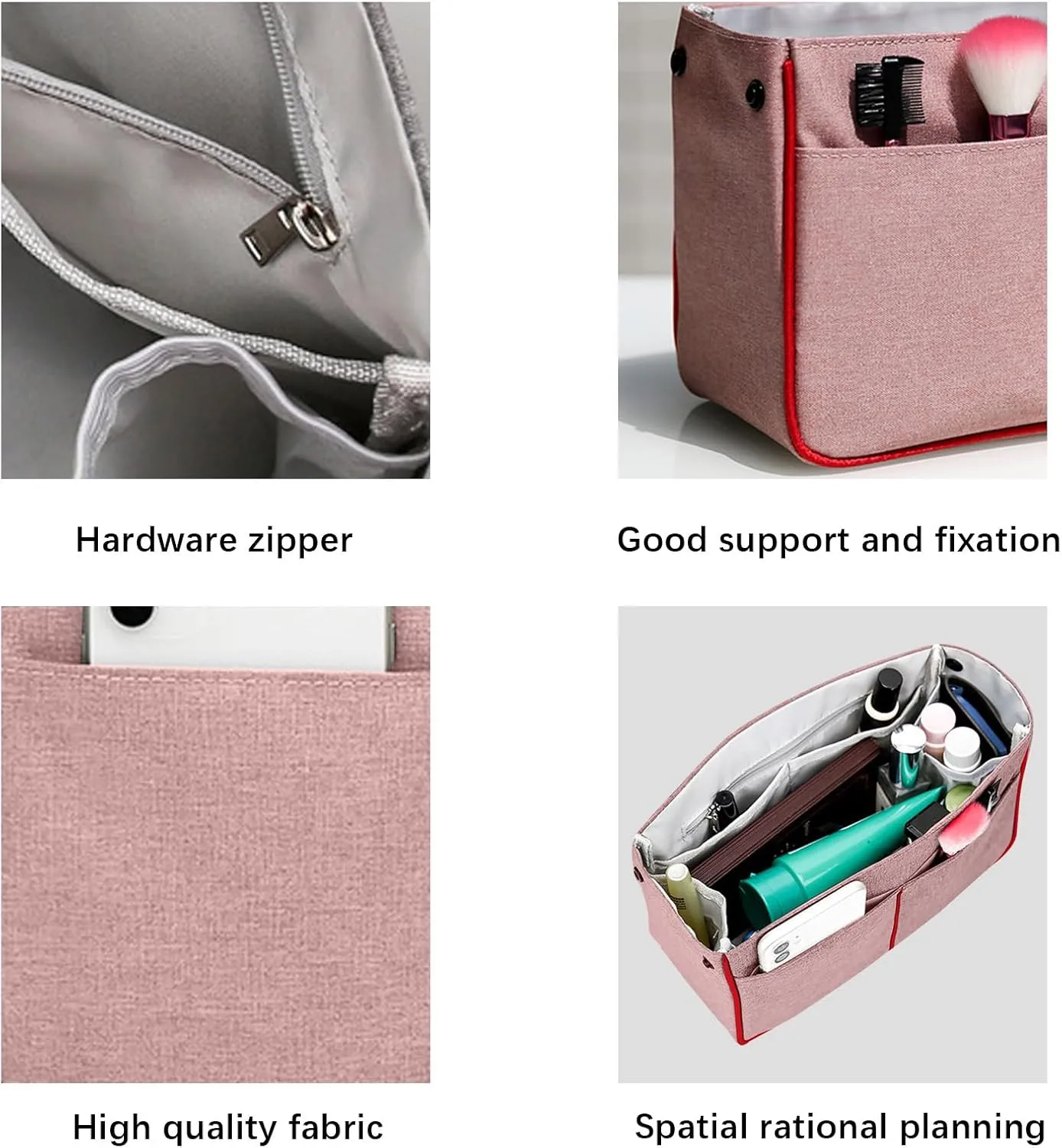 Lckaey Nylon Purse Organizer for neverfull Tote Handbag insert Organizers for longchamp and goyard tote insert 3091Pink-M