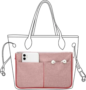 Lckaey Nylon Purse Organizer for neverfull Tote Handbag insert Organizers for longchamp and goyard tote insert 3091Pink-M