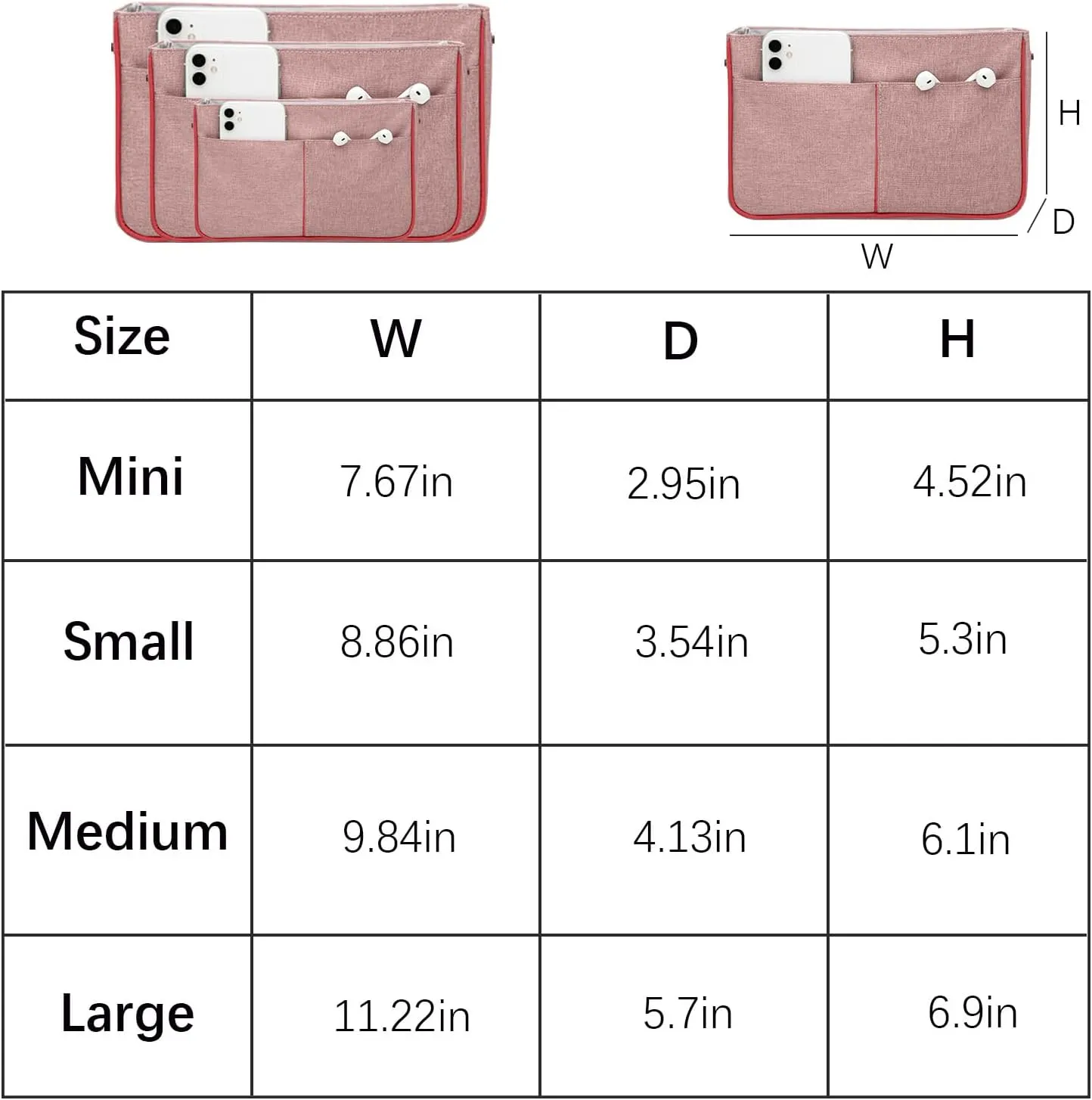 Lckaey Nylon Purse Organizer for neverfull Tote Handbag insert Organizers for longchamp and goyard tote insert 3091Pink-M