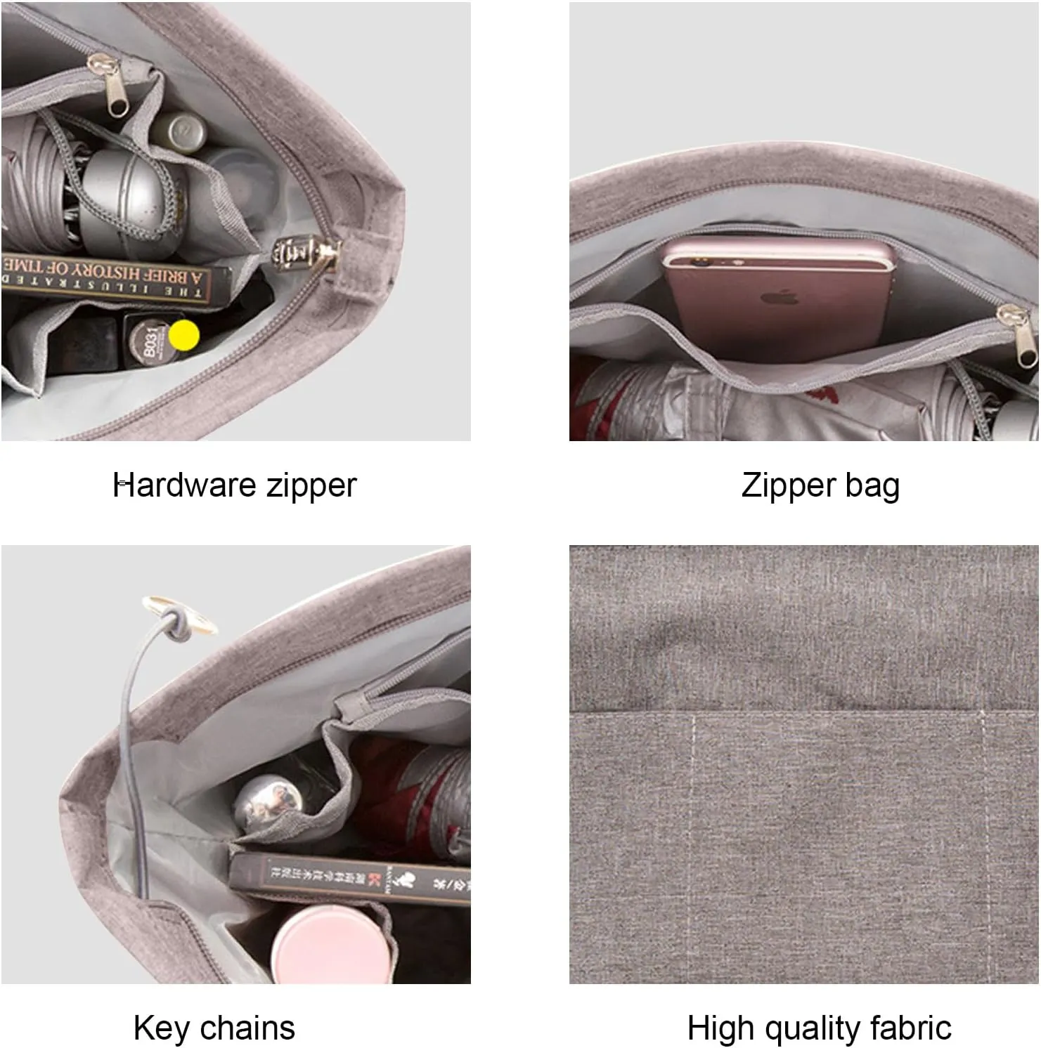 Lckaey Premium Nylon Purse Organizer for neverfull Tote Handbag insert for longchamp and goyard tote Organizers 3097Grey-M
