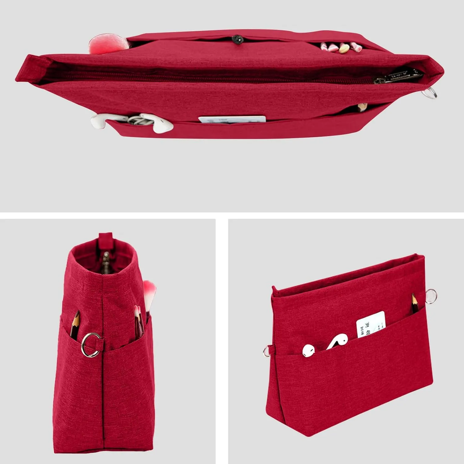 Lckaey Premium Nylon Purse Organizer for neverfull Tote Handbag insert for longchamp and goyard tote Organizers 3097Red-S