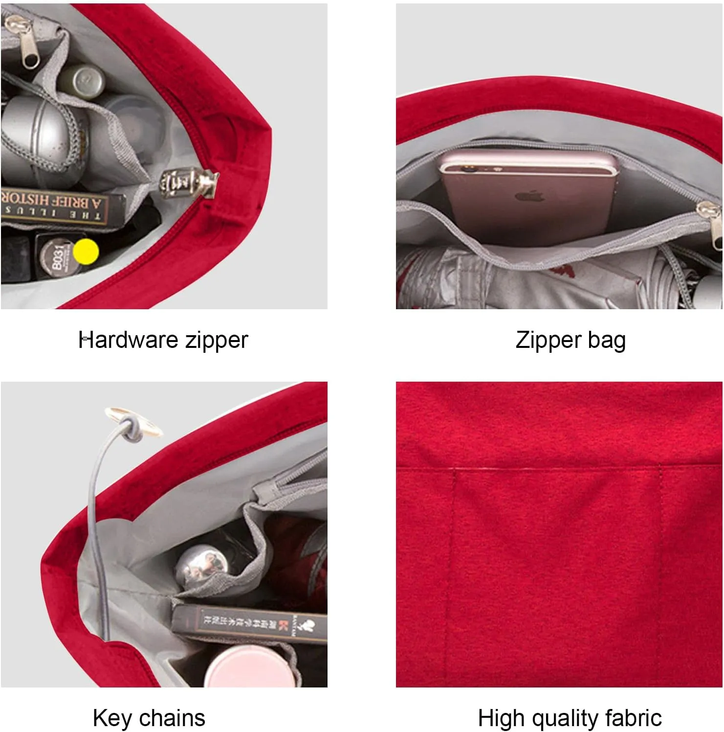 Lckaey Premium Nylon Purse Organizer for neverfull Tote Handbag insert for longchamp and goyard tote Organizers 3097Red-S