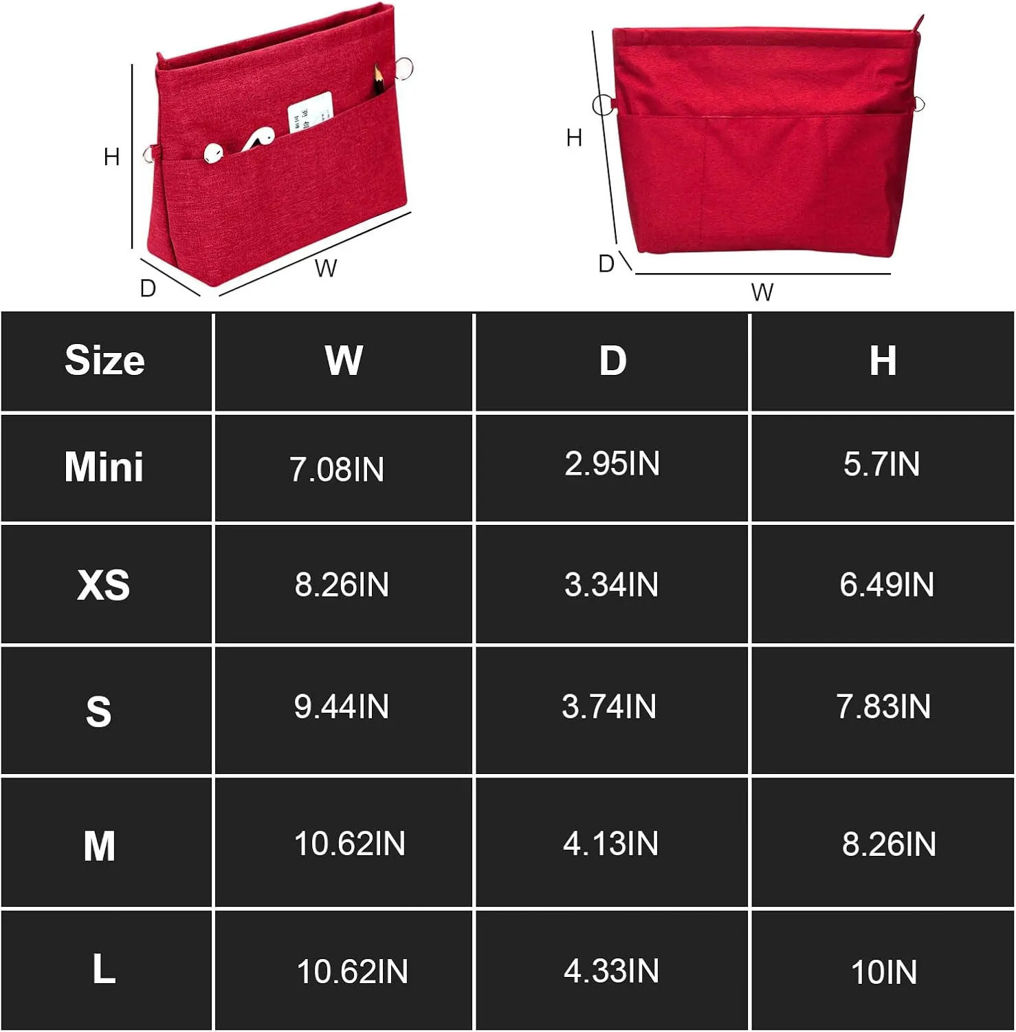 Lckaey Premium Nylon Purse Organizer for neverfull Tote Handbag insert for longchamp and goyard tote Organizers 3097Red-S