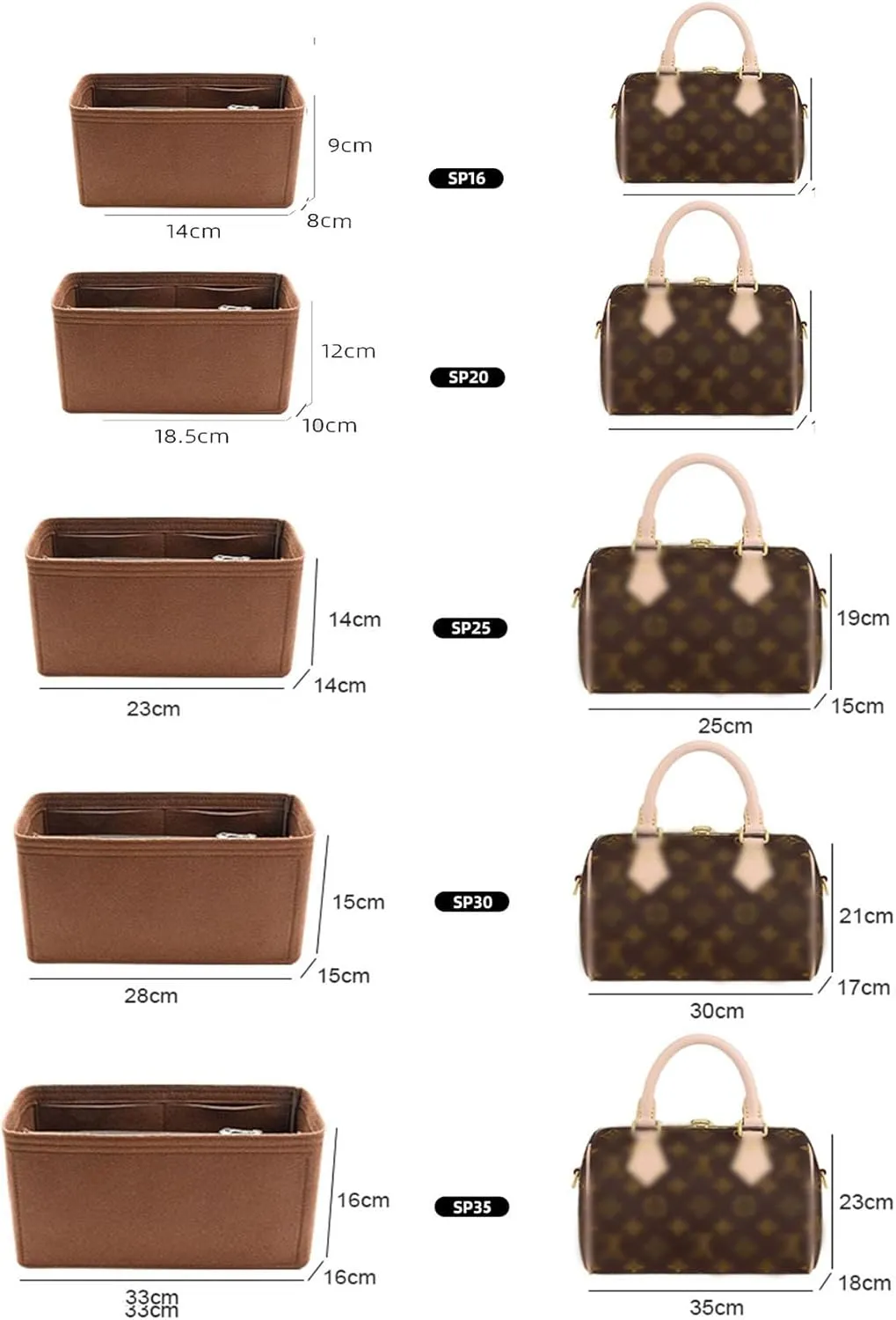 Lckaey Purse Inserts for Speedy 16 HandBag protective insert Tote Bag and hand bag protector, organizer insertY095Coffee-Mini