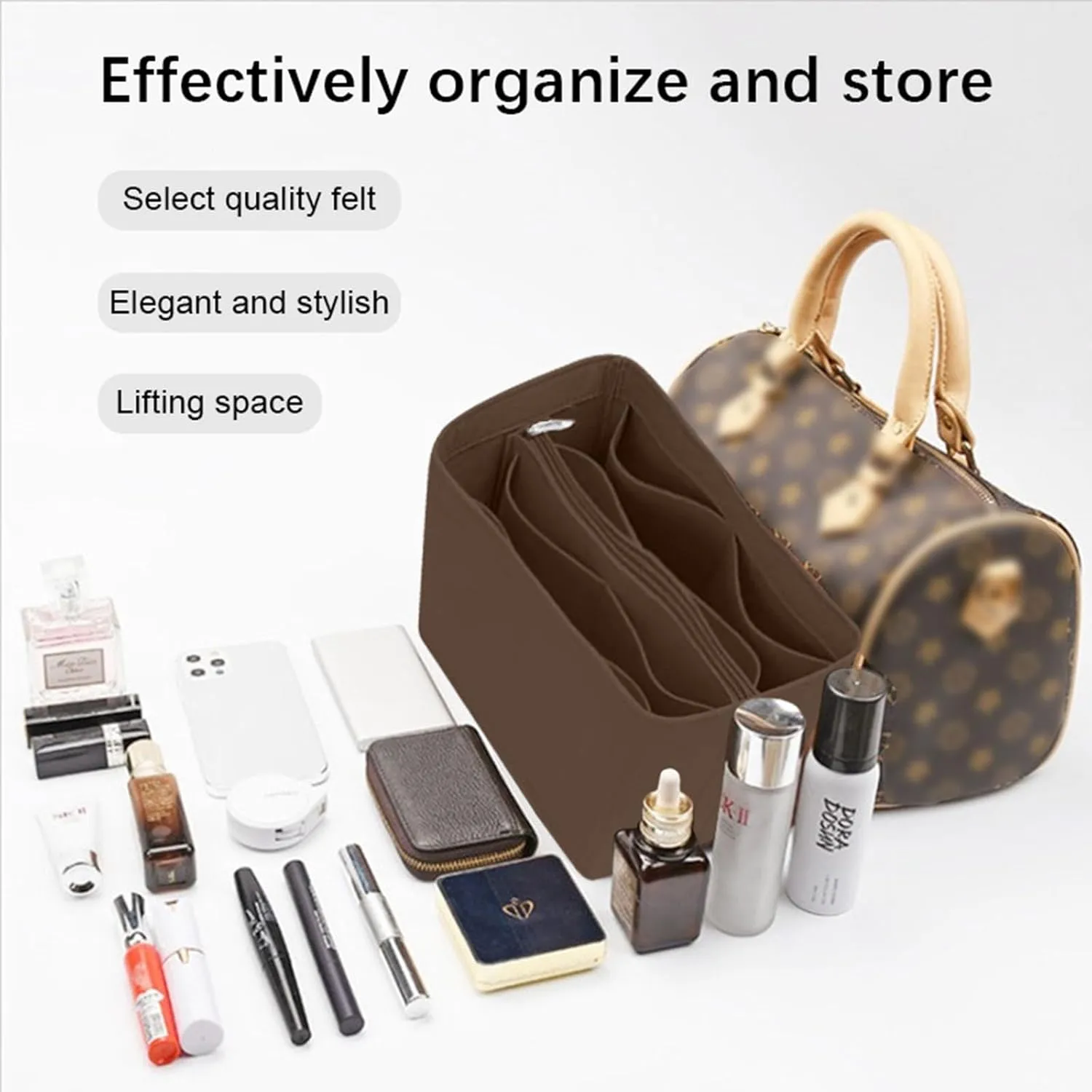 Lckaey Purse Inserts for Speedy 16 HandBag protective insert Tote Bag and hand bag protector, organizer insertY095Coffee-Mini