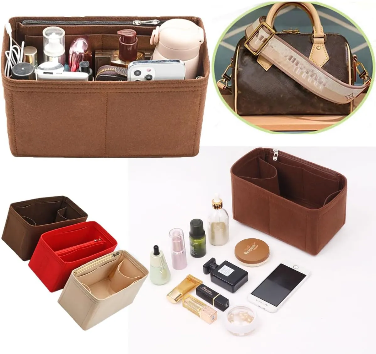 Lckaey Purse Inserts for Speedy 25 Organizer Insert, for monogram bag, HandBag protective insert Tote Bag and hand bag protector, organizer insert 1083black-M