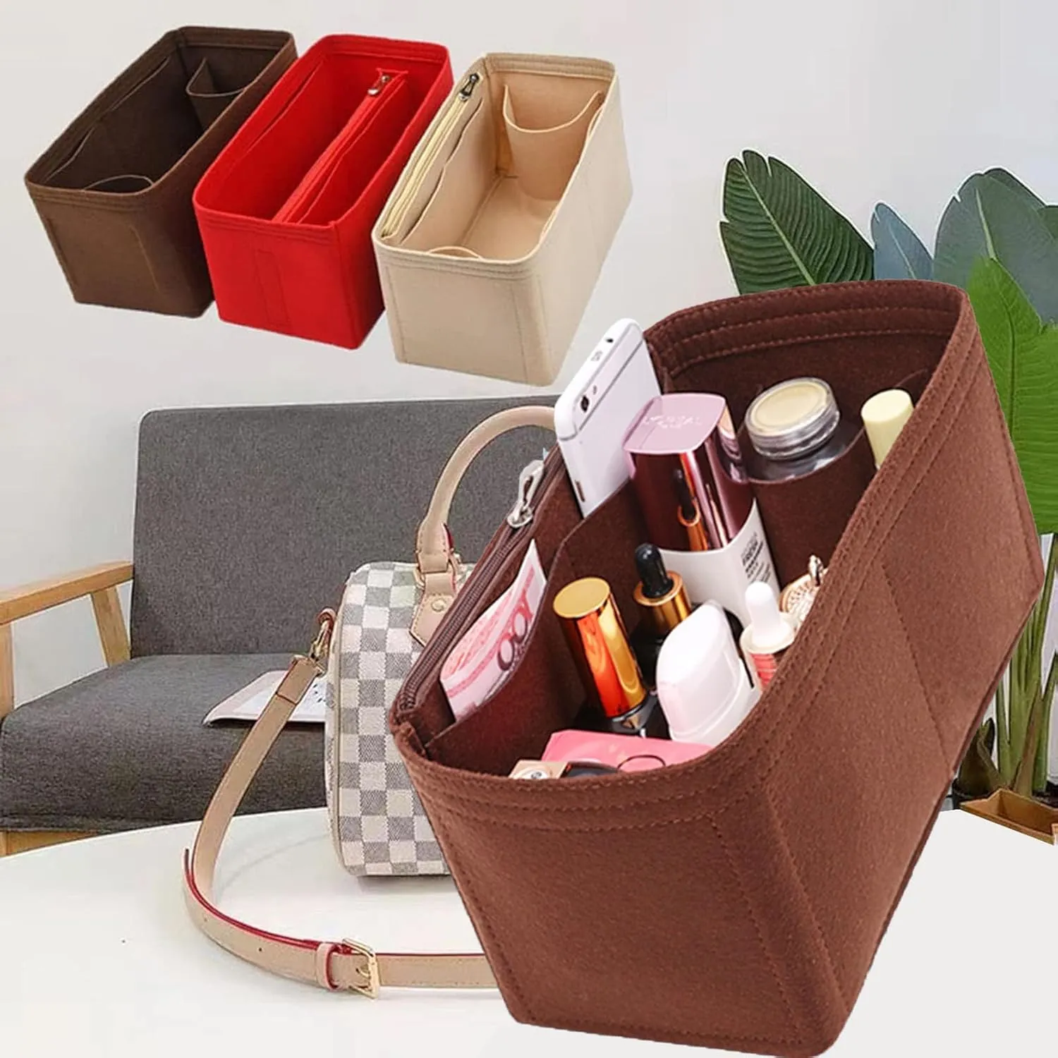Lckaey Purse Inserts for Speedy 25 Organizer Insert, for monogram bag, HandBag protective insert Tote Bag and hand bag protector, organizer insert 1083black-M