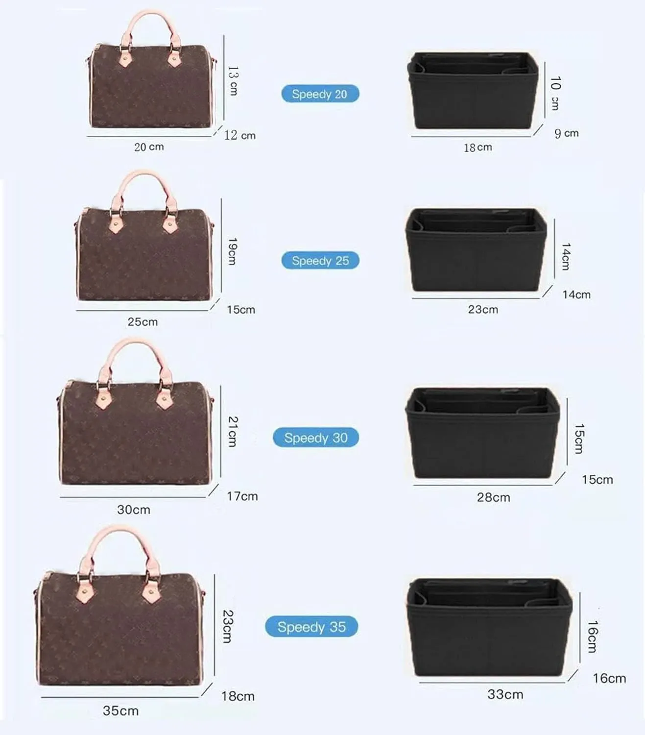Lckaey Purse Inserts for Speedy 25 Organizer Insert, for monogram bag, HandBag protective insert Tote Bag and hand bag protector, organizer insert 1083black-M