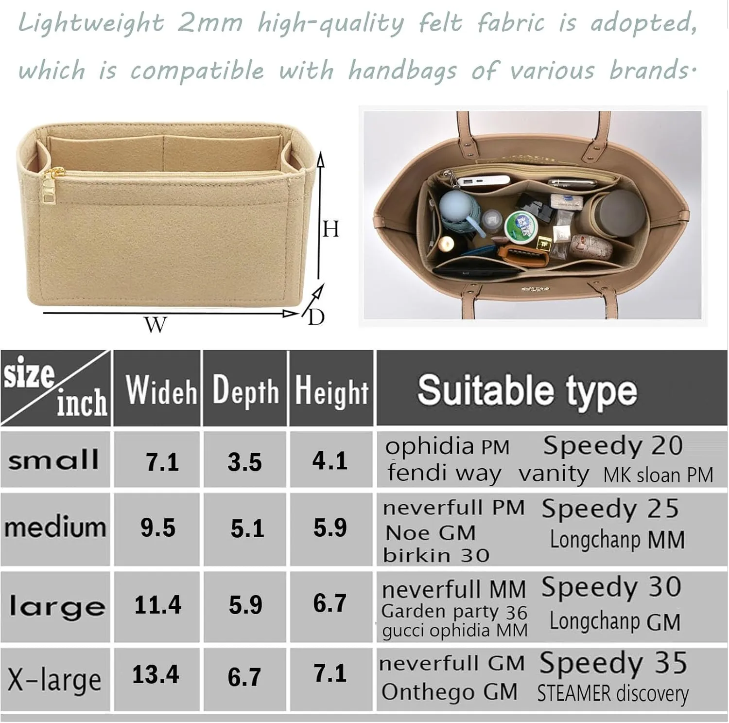 Lckaey Purse Inserts for Speedy 30 Organizer Insert, for monogram bag, HandBag protective insert Tote Bag and hand bag protector, organizer insert 1083Khaki-L