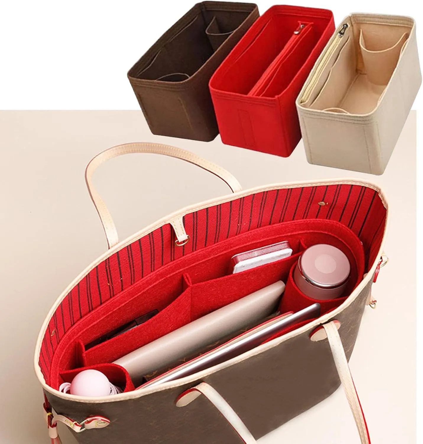 Lckaey Purse Inserts for Speedy 35 Organizer Insert, for monogram bag, HandBag protective insert Tote Bag and hand bag protector, organizer insert 1083Khaki-XL