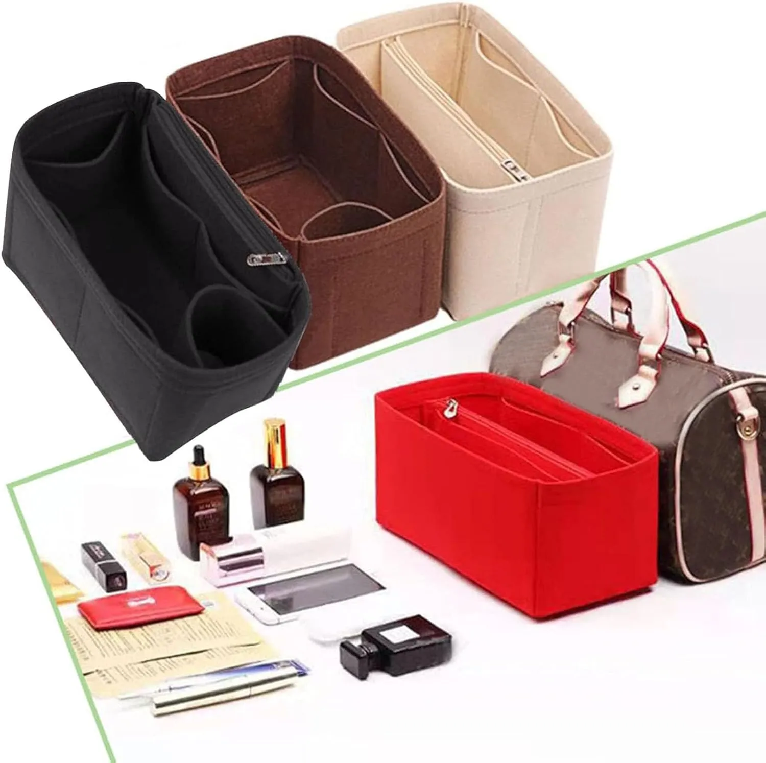 Lckaey Purse Inserts for Speedy 35 Organizer Insert, for monogram bag, HandBag protective insert Tote Bag and hand bag protector, organizer insert 1083Khaki-XL