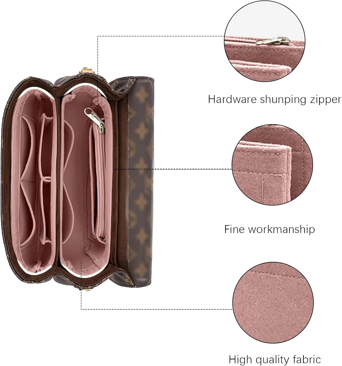 Lckaey Purse Organizer for pochette métis in All Departments inserts Pochette Tote handbag insert Y068-pink