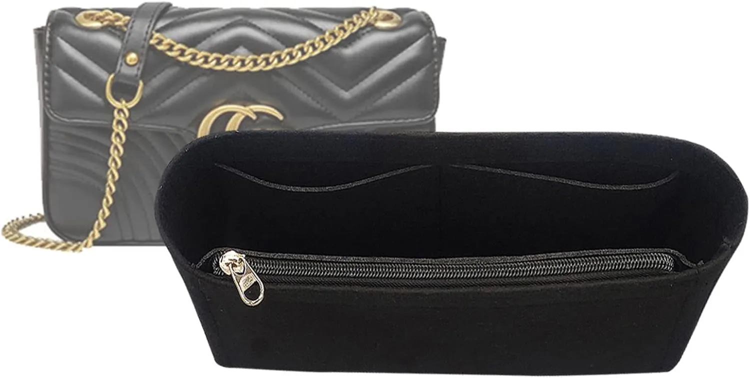 Lckaey Purse Organizer Insert Bag for marmont insert Organizer With zipper 2000Ablack-M
