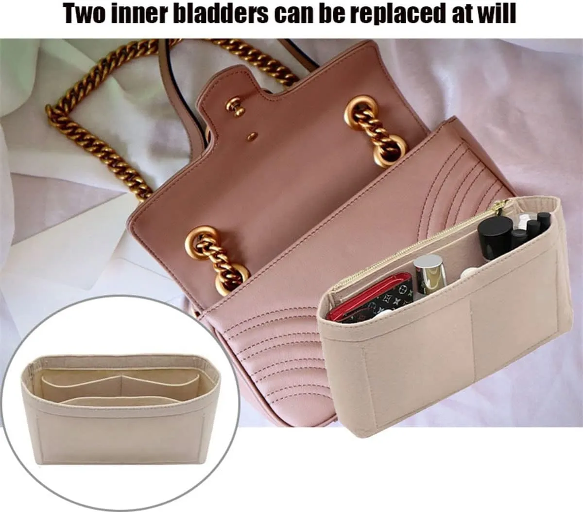 Lckaey Purse Organizer Insert Bag for marmont matelasse insert Single pack With zipper 2000AKhaki-S