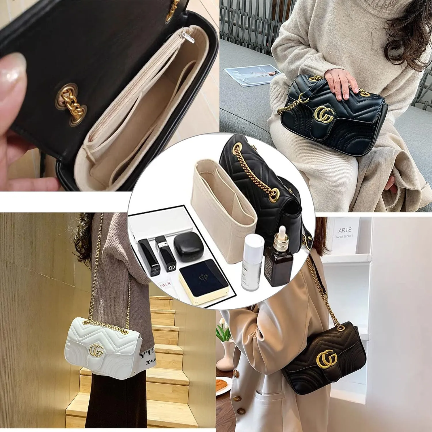 Lckaey Purse Organizer Insert Bag for marmont matelasse insert Single pack With zipper 2000AKhaki-S