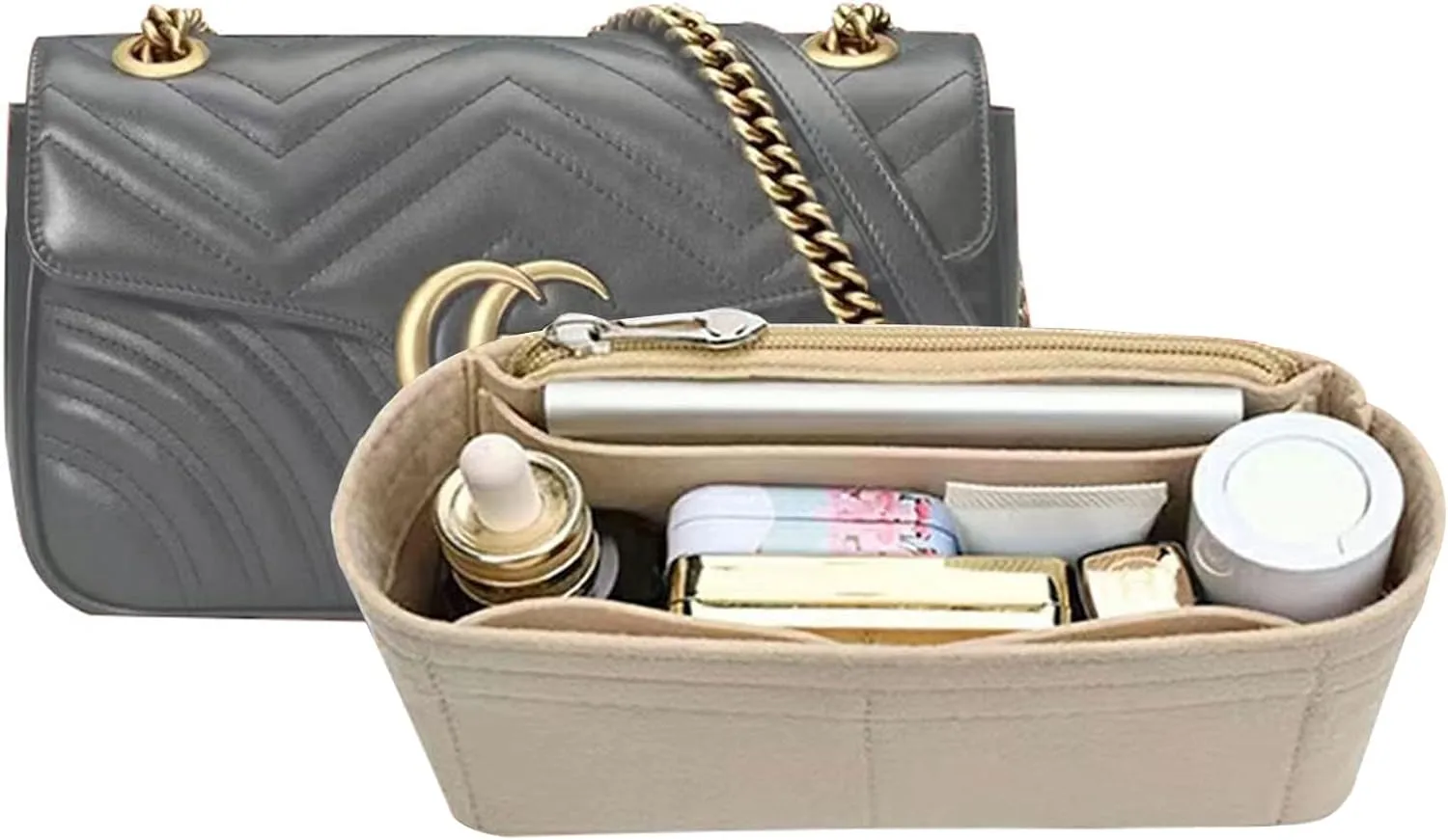 Lckaey Purse Organizer Insert Bag for marmont matelasse insert Single pack With zipper 2000AKhaki-S