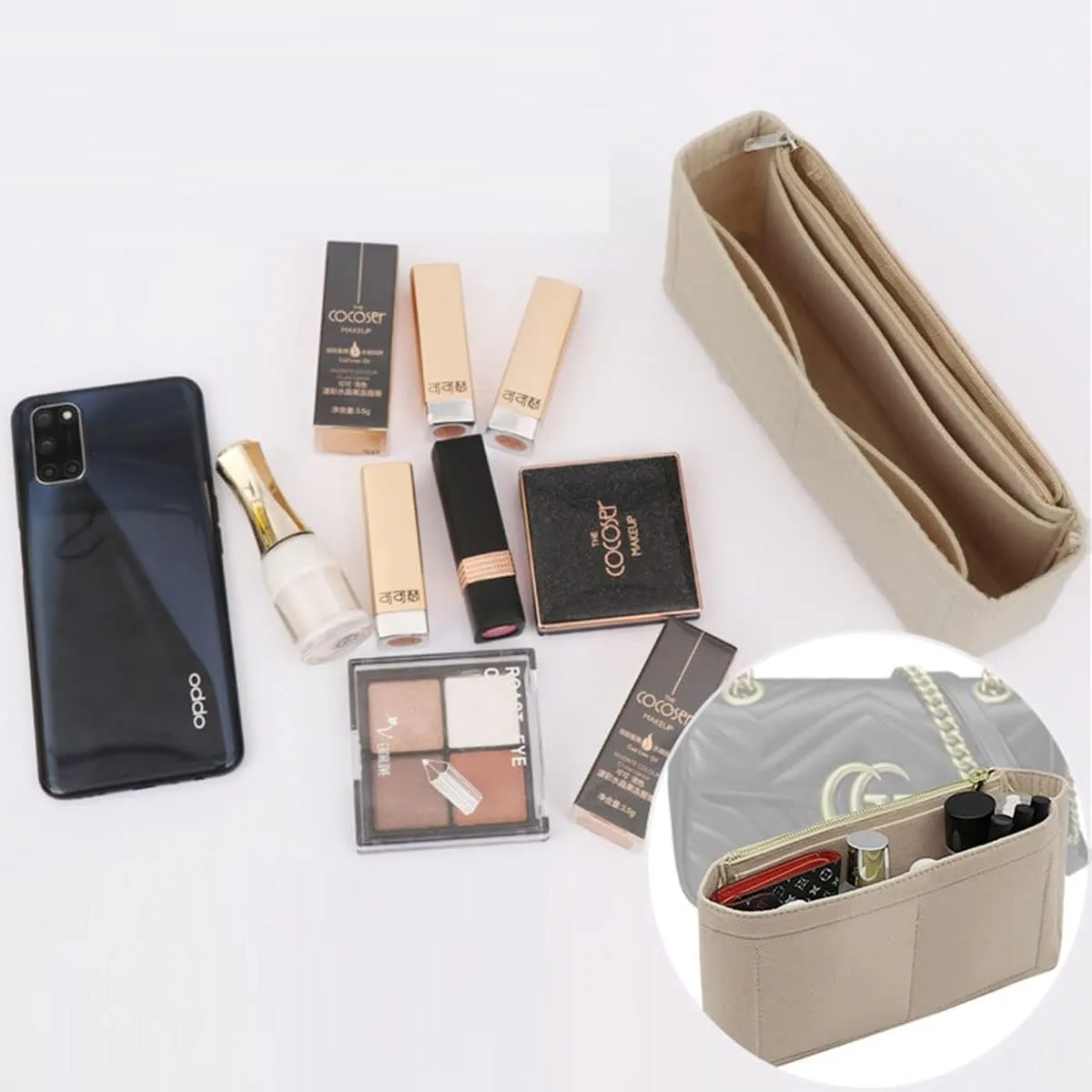 Lckaey Purse Organizer Insert Bag for marmont matelasse insert Single pack With zipper 2000AKhaki-S