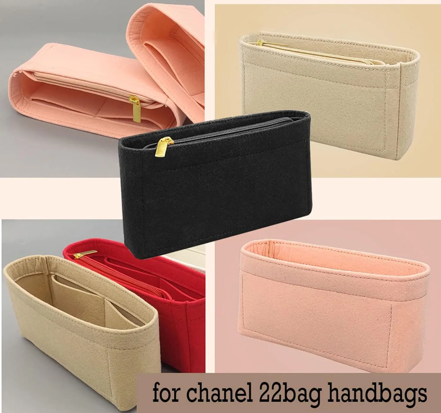 Lckaey Purse Organizer Insert for Chanel bag organizer insert reissue handbag with Side Zipper Pocket 2001black- M