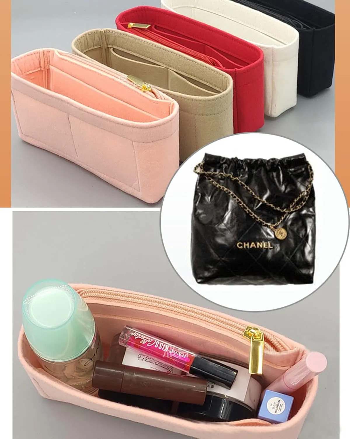 Lckaey Purse Organizer Insert for Chanel bag organizer insert reissue handbag with Side Zipper Pocket 2001black- M