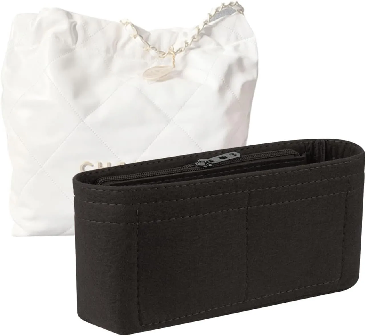 Lckaey Purse Organizer Insert for Chanel bag organizer insert reissue handbag with Side Zipper Pocket 2001black- M
