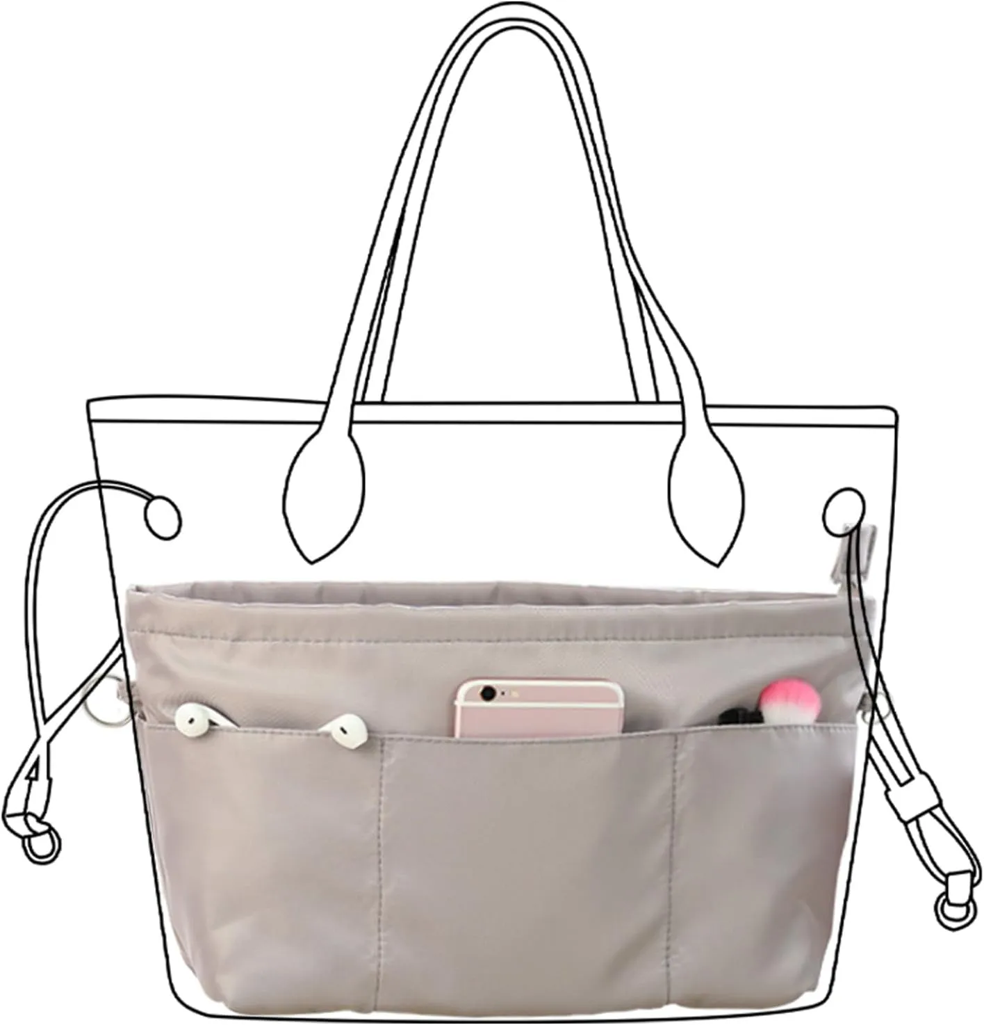 Lckaey purse organizer insert for neverfull gm mm graceful pm insert on the go purse organizer 3055grey-XS