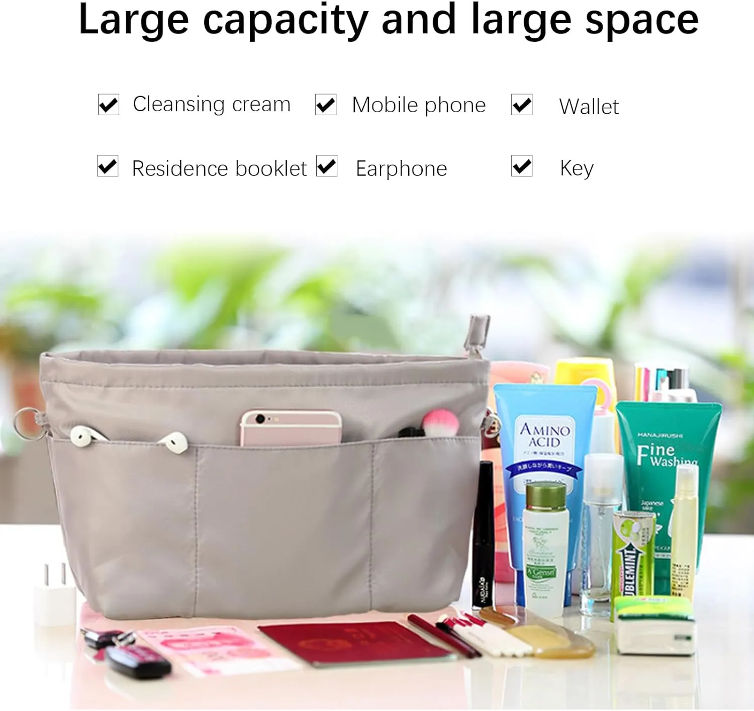 Lckaey purse organizer insert for neverfull gm mm graceful pm insert on the go purse organizer 3055grey-XS