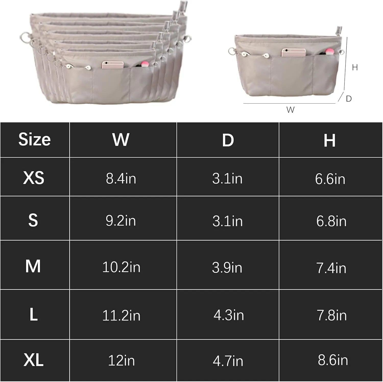 Lckaey purse organizer insert for neverfull gm mm graceful pm insert on the go purse organizer 3055grey-XS