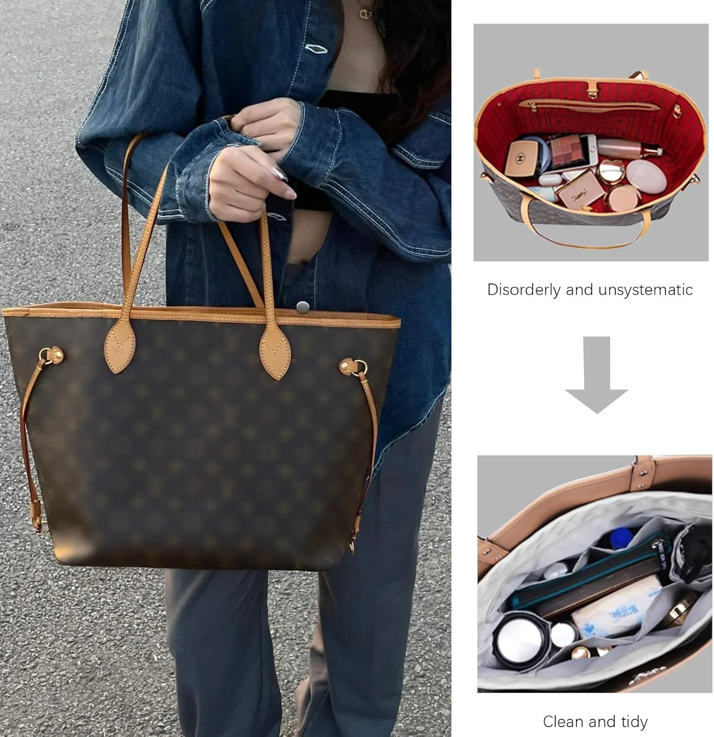 Lckaey purse organizer insert for neverfull gm mm graceful pm insert on the go purse organizer 3055grey-XS