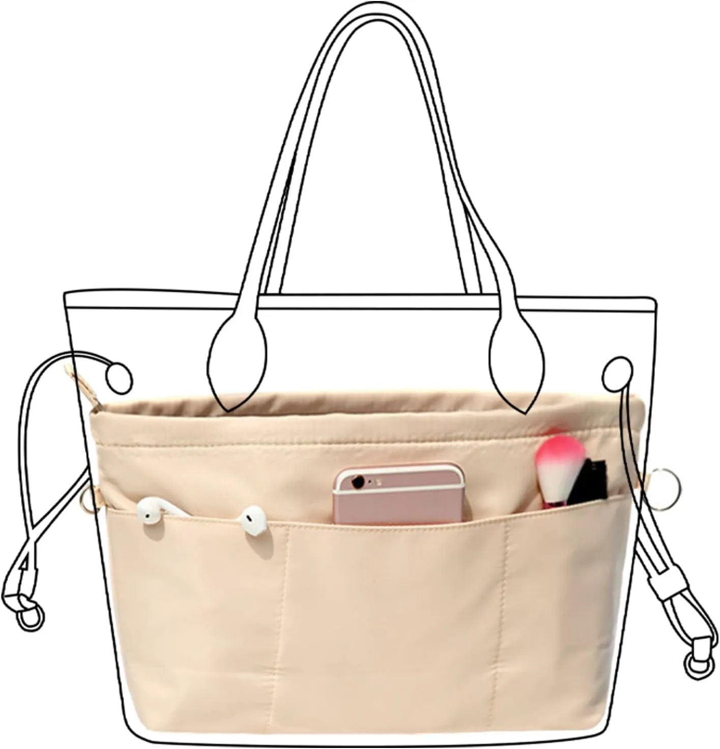 Lckaey purse organizer insert for neverfull gm mm graceful pm insert on the go purse organizer 3055khaki-L