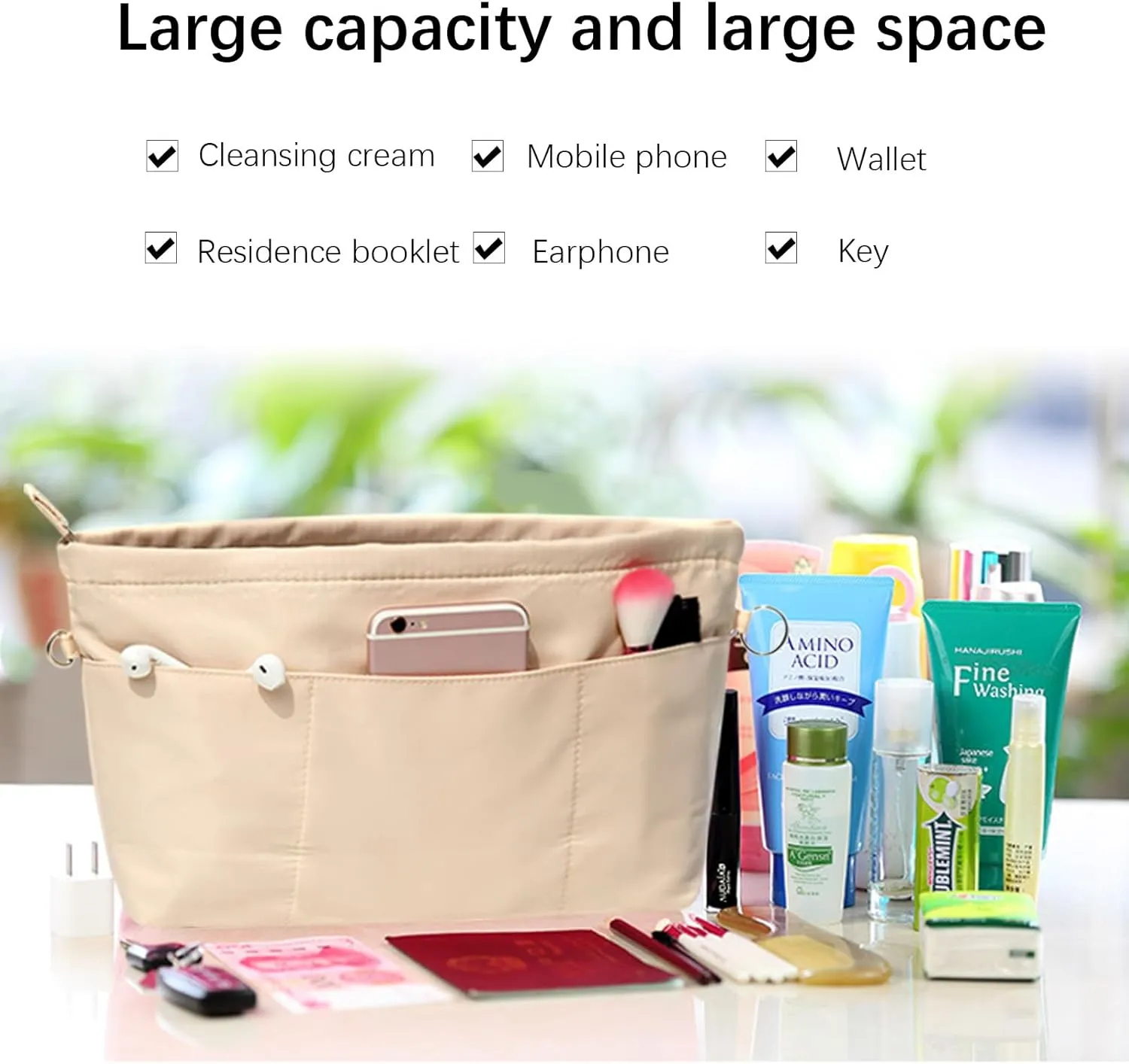 Lckaey purse organizer insert for neverfull gm mm graceful pm insert on the go purse organizer 3055khaki-L