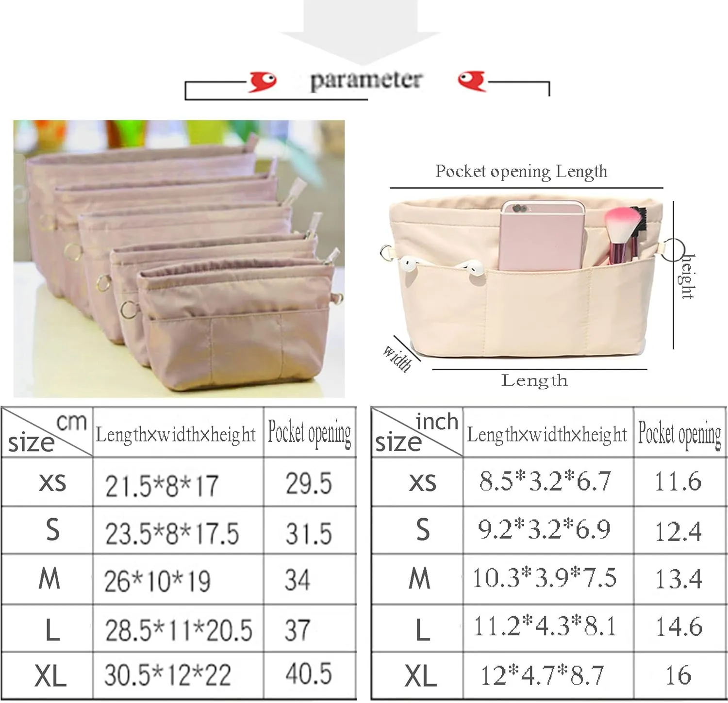 Lckaey purse organizer insert for neverfull gm mm graceful pm insert on the go purse organizer 3055khaki-L