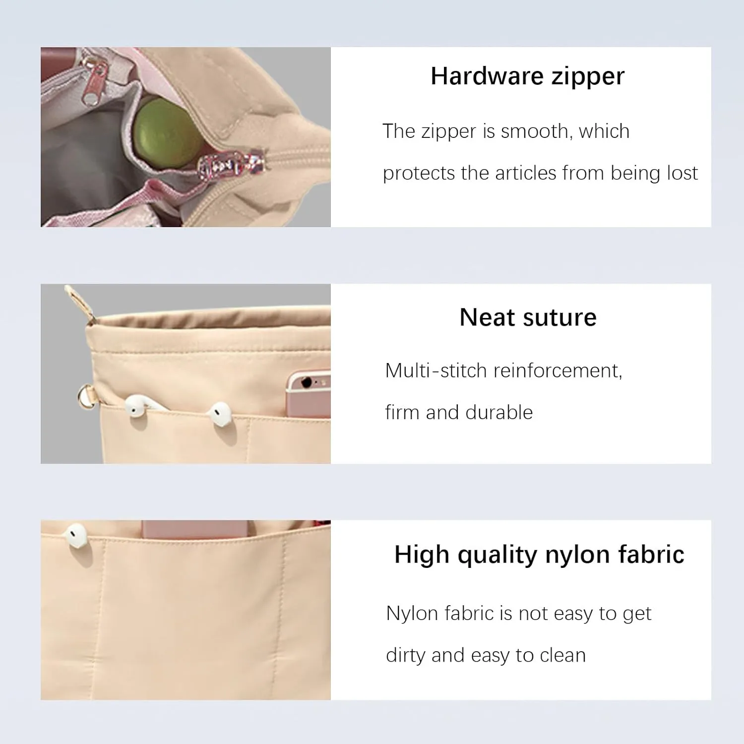 Lckaey purse organizer insert for neverfull gm mm graceful pm insert on the go purse organizer 3055khaki-L