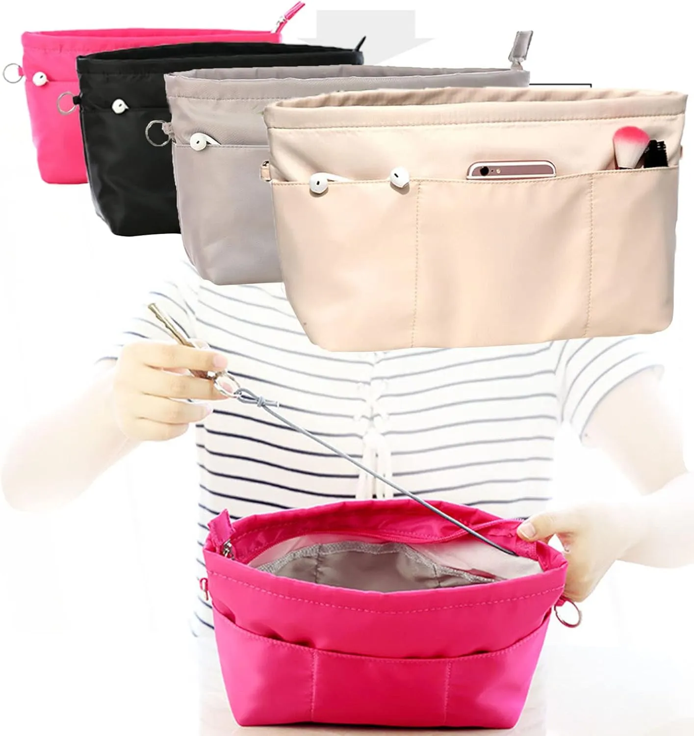 Lckaey purse organizer insert for neverfull gm mm graceful pm insert on the go purse organizer 3055khaki-L