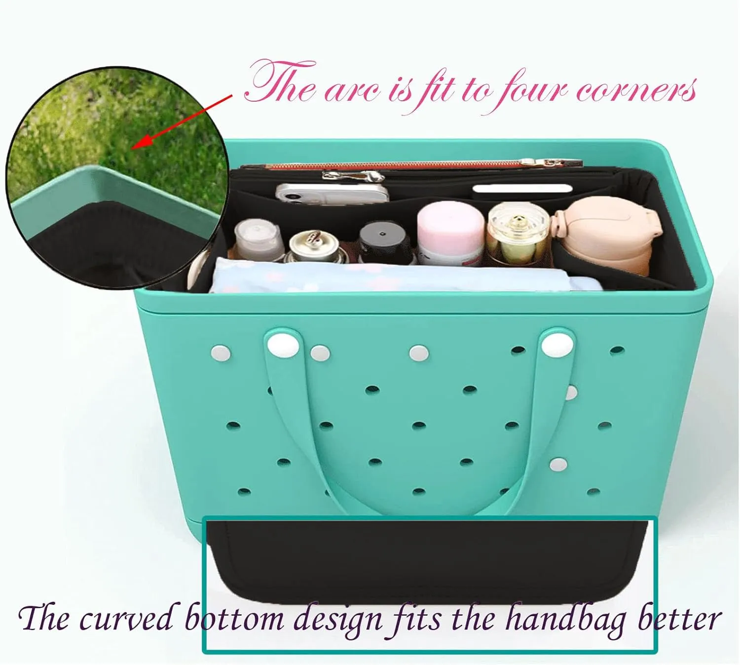Lckaey Purse organizer inserts for rubber beach bag with Borg bag handbag organizers inserts Y015-black-M