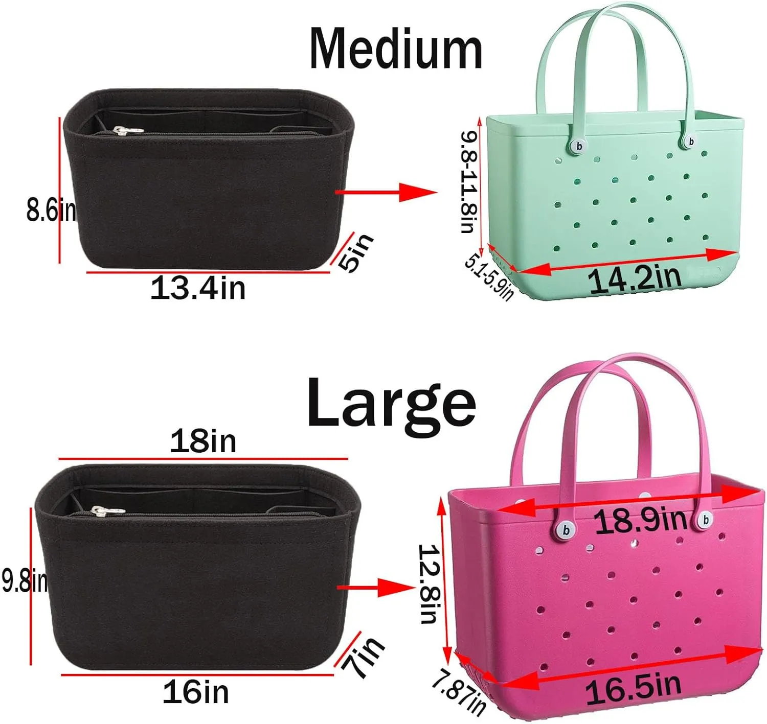 Lckaey Purse organizer inserts for rubber beach bag with Borg bag handbag organizers inserts Y015-black-M