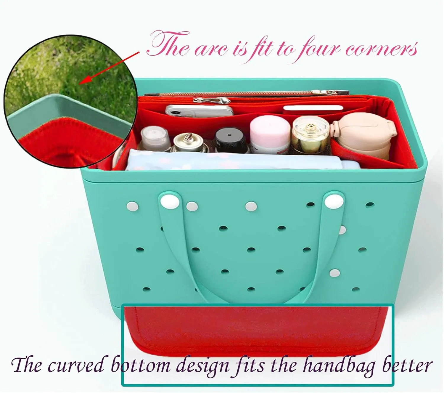 Lckaey Purse organizer inserts for rubber beach bag with Borg bag handbags felt organizers Y015-red-L