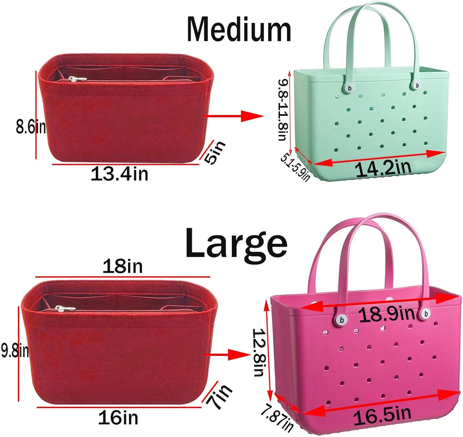 Lckaey Purse organizer inserts for rubber beach bag with Borg bag handbags felt organizers Y015-red-L