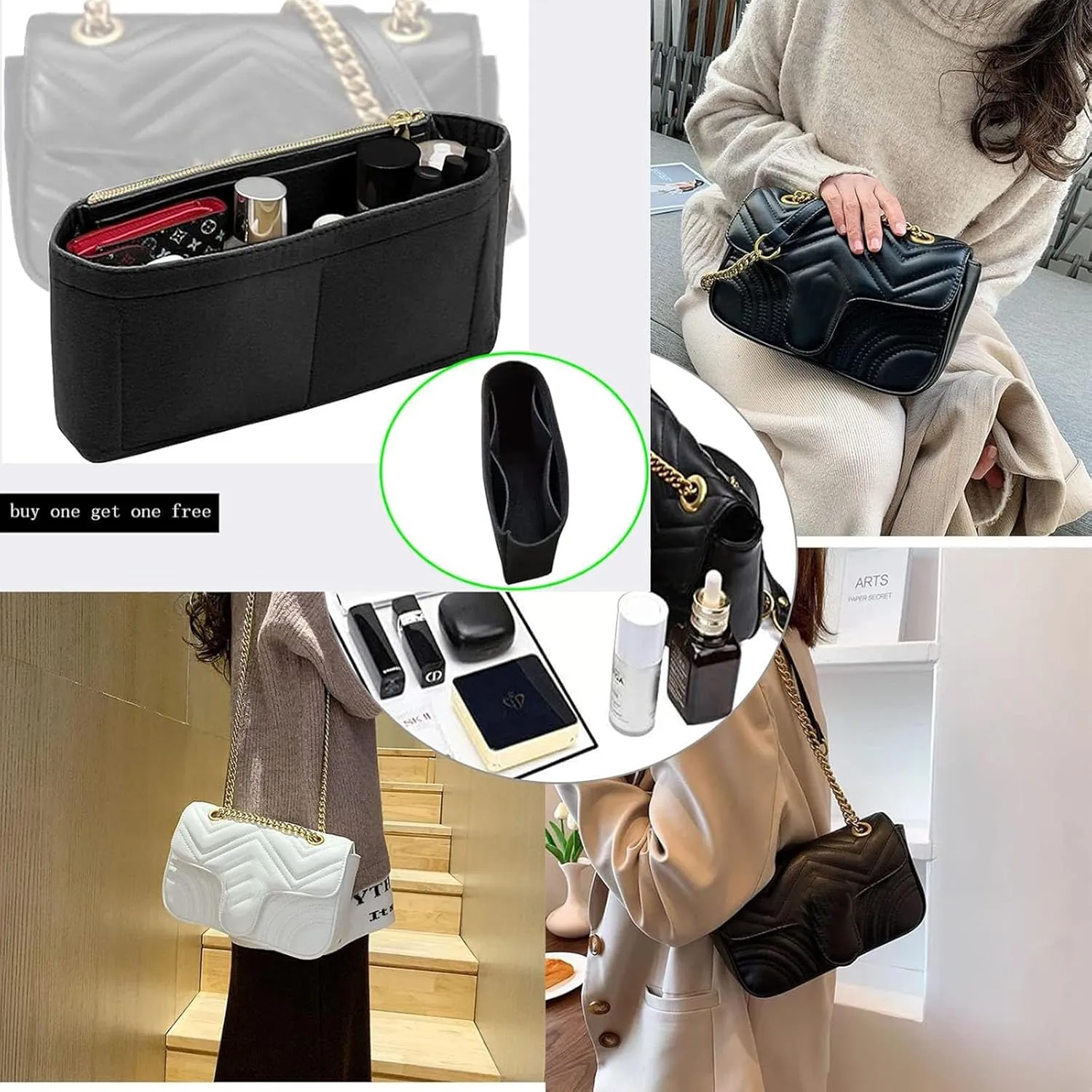 Lckaey Purse Organizer inserts pocket for marmont matelassé mini bag shoulder bag-single pack with zipper 2000Acoffee-S