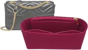 Lckaey Purse Organizer Organizer insert pocket for marmont matelassé shoulder bag-single pack with zipper 2000AClaret-M