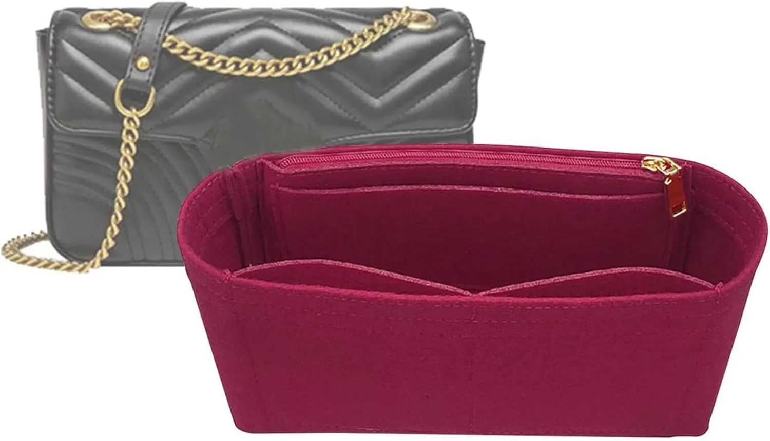 Lckaey Purse Organizer Organizer insert pocket for marmont matelassé shoulder bag-single pack with zipper 2000AClaret-M
