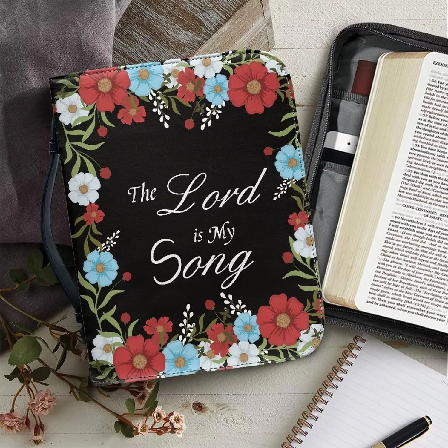 Leather Bible Covers for Women Aesthetic Floral Bible Quotes Bible Carrying Case with Handle