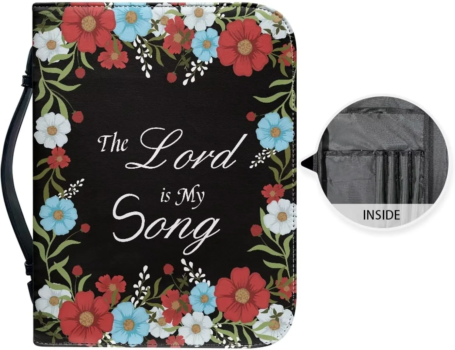 Leather Bible Covers for Women Aesthetic Floral Bible Quotes Bible Carrying Case with Handle