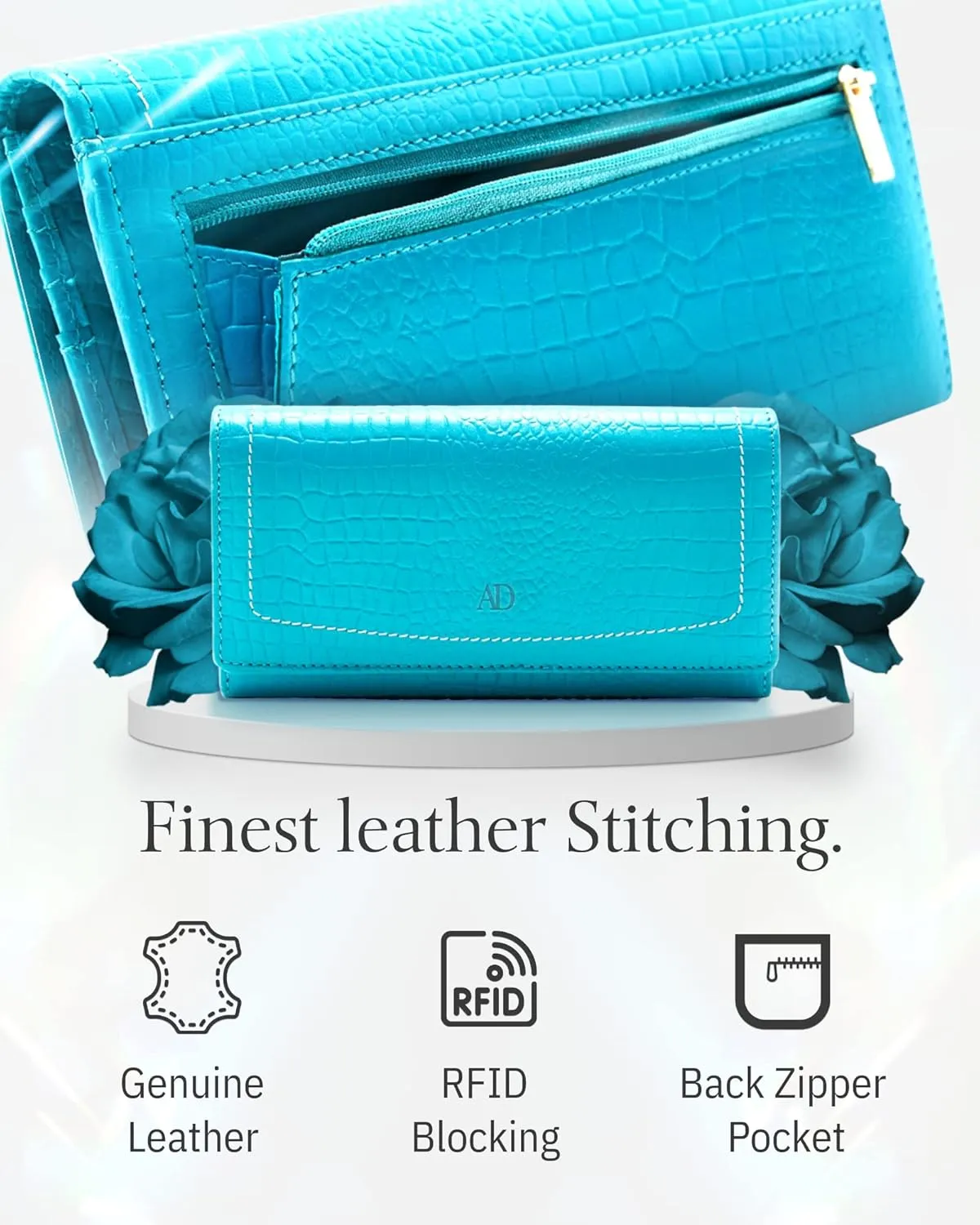 Leather Clutch RFID Wallets For Women - Big Womens Wallet Accordion Purse Organizer Zip Coin Pouch Gifts For Women